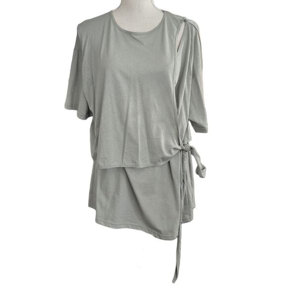 Women's Korean Fashion Mint Asymmetrical Wrap Shirt Sz Onesize M/L - Picture 1 of 5